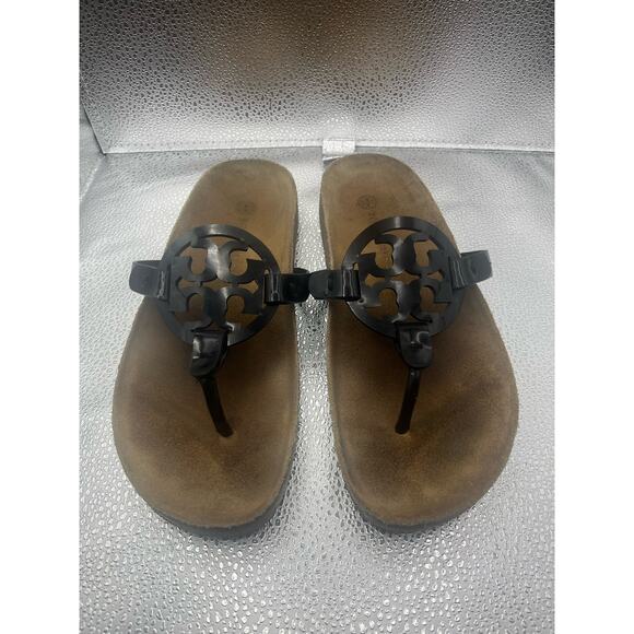 Tory Burch Miller Cloud Black Patent Sandals Flip Flops Women’s Size 7 - Picture 3 of 5